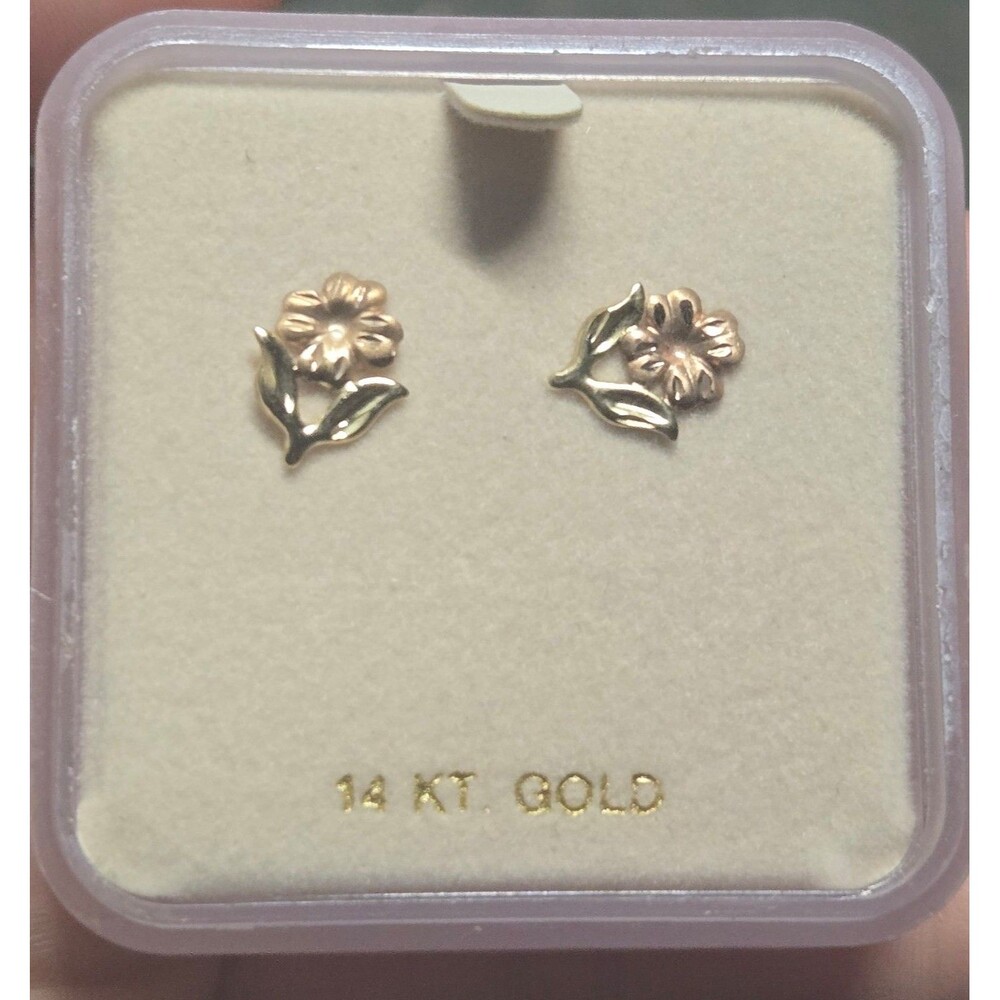 ️14k Solid Gold Yellow and Rose Dainty Flower Earrings